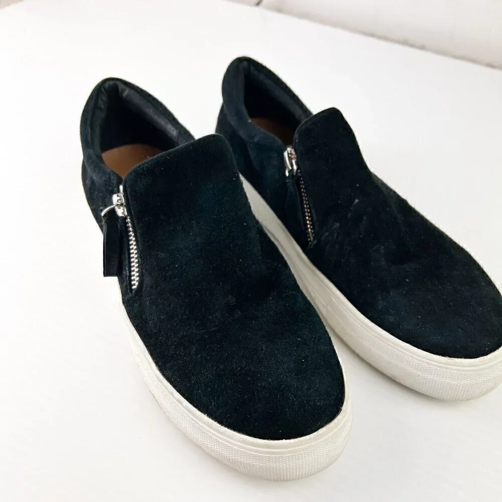 Steve Madden Glaammar Side Zip Slip-On Sneaker Size 8M Black Suede casual